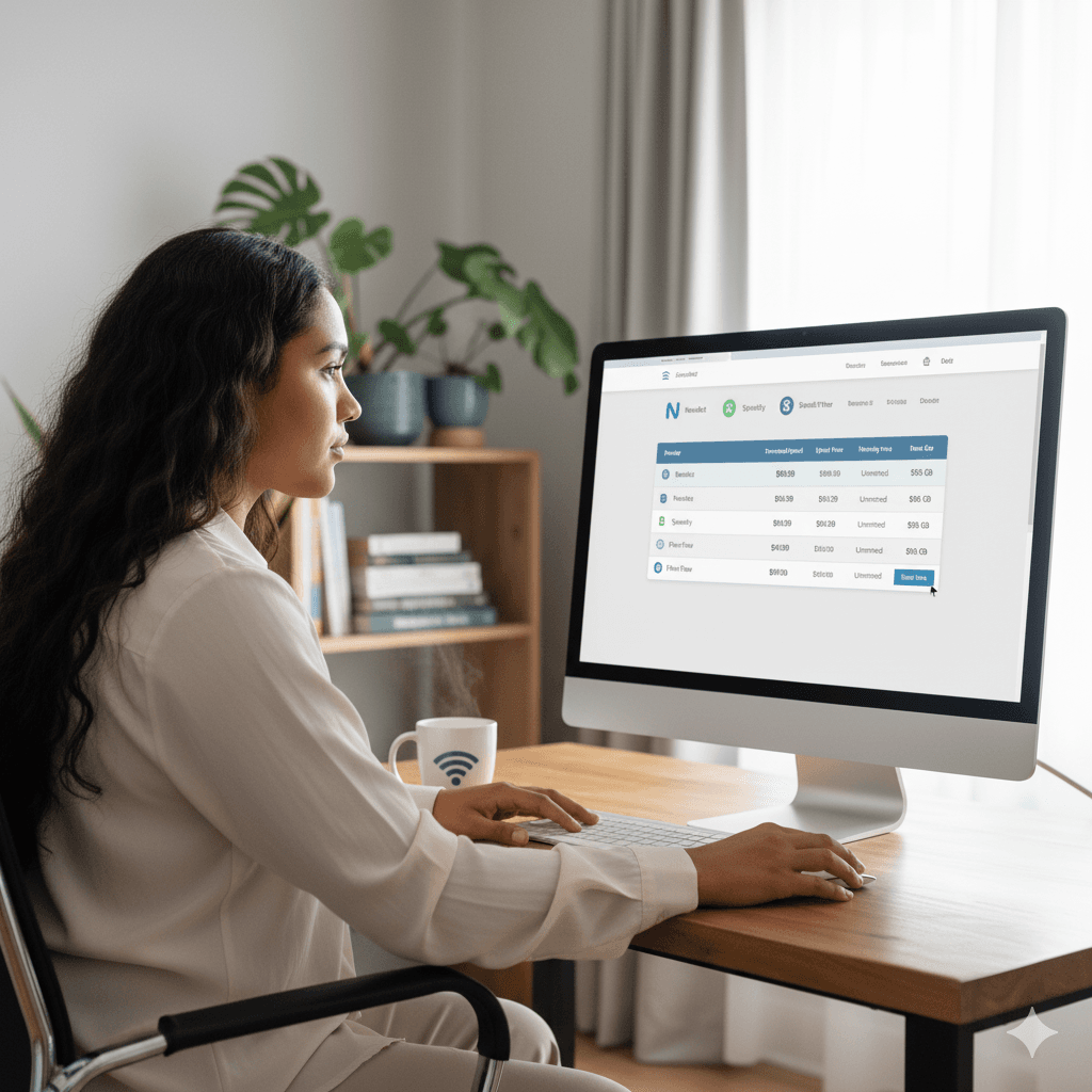 kiwi woman looking at broadband deals